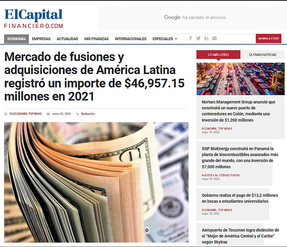 Mercado de fusiones y adquisiciones de Amrica Latina registr un importe de $46,957.15 millones en 2021